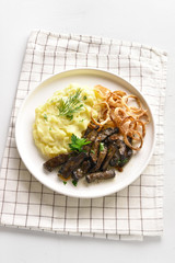 Beef liver with mashed potatoes and onion