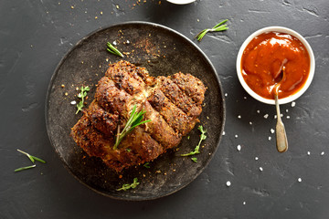  Grilled beef on plate