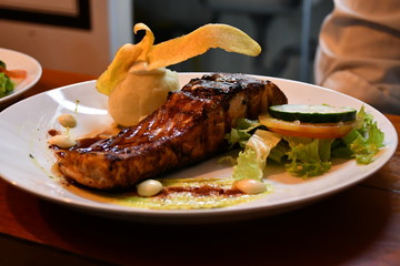 salmón, asado,alimento
