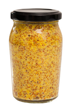 Closed jar of wholegrain mustard