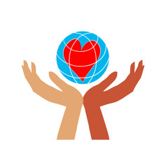 hands with earth, people of the world holding the globe