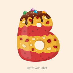 Cartoon candy alphabet. Letter B. Vector illustration, isolated on white background