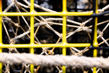 Close-up of lobster pots on Cape Cod in Wellfleet MA.
