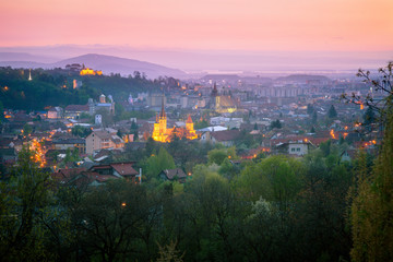 Architecture of Brasov at sunrise