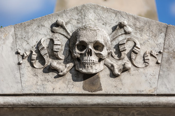 Skull and bones at cemetery
