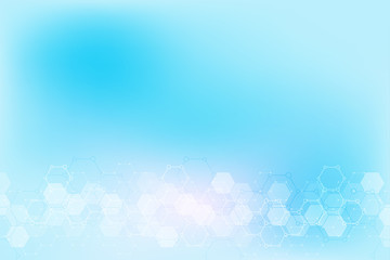 Abstract background of science and innovation technology. Technical background with hexagons pattern and molecular structures.