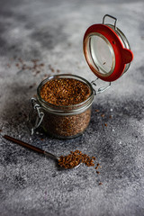 Organic food concept with flax seeds