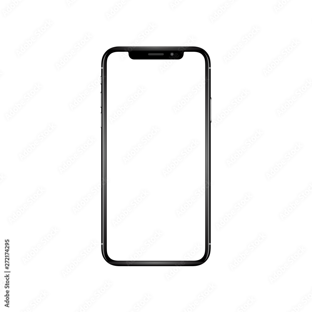 Poster black smartphone with empty touch screen, new model - vector