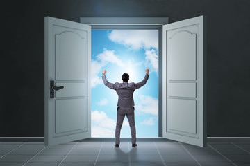 Fototapeta premium Businessman entering big large door