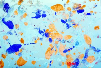 Fototapeta na wymiar Orange red blue paint watercolor abstract background