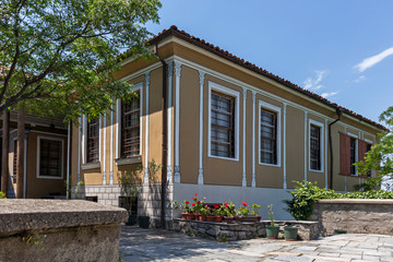 Street and Nineteenth Century Houses in architectural and historical reserve The old town in city of Plovdiv, Bulgaria