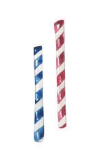 Watercolor drinking straws in the main colors of the US flag. For design compositions on holiday patriotic themes. Elements on a white background.