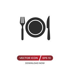Restaurant icon. Fork, plate and knife