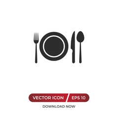 Dinner icon. Plate with fork, knife and spoon