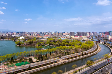 Obraz premium View at Langton Lake and Park area part of Tiejiangying Residential District