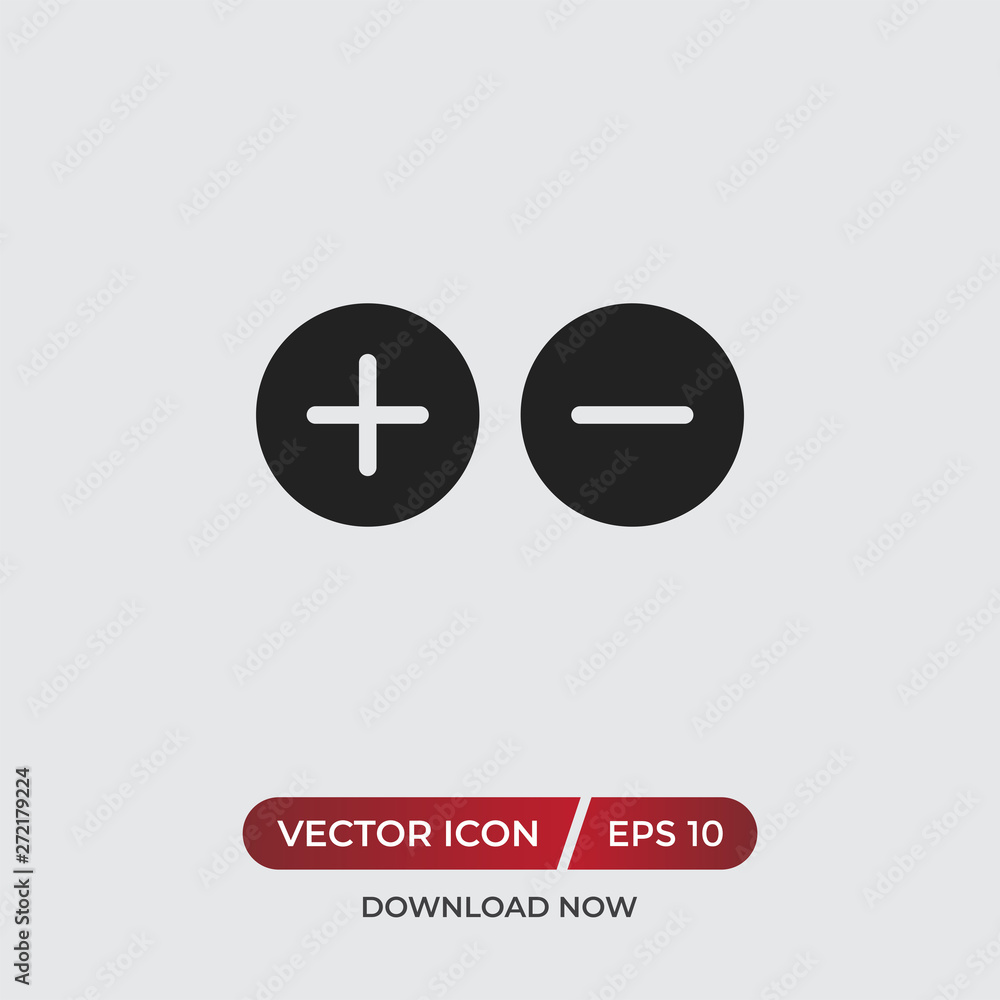 Aufkleber plus and minus vector icon in modern design style for web site and mobile app