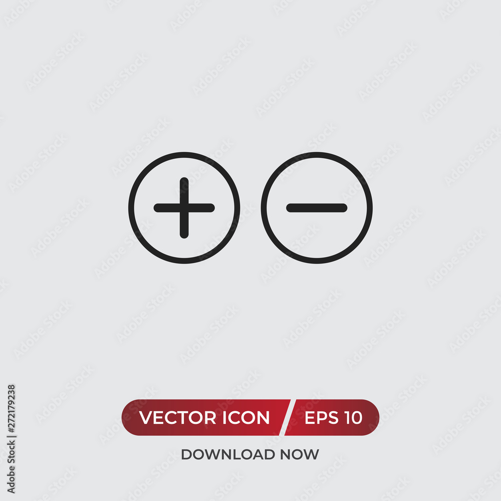 Aufkleber plus and minus vector icon in modern design style for web site and mobile app
