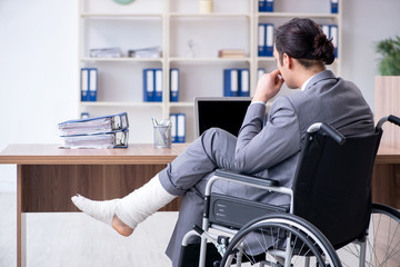 Male employee in wheel-chair in the office 