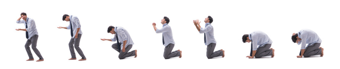 Young barefooted businessman isolated on white 