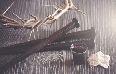 Symbols of the Crucifixion of Jesus Christ alongside The Communion