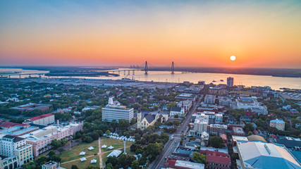 Charleston, South Carolina, USA Sunrise Downtown Skyline Aerial