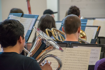 Students playing musical instruments