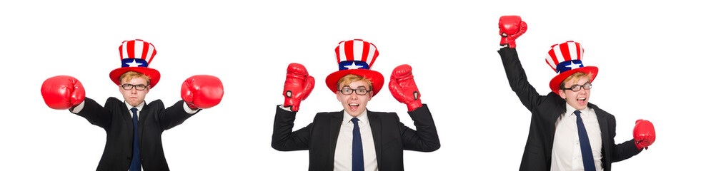 Man wearing hat with american symbols