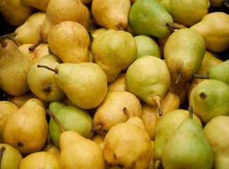 Pear fruit background, close-up. Healthy diet food. Agriculture concept