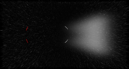Illustration of Lights of a car in the darkness and rain, overhead view