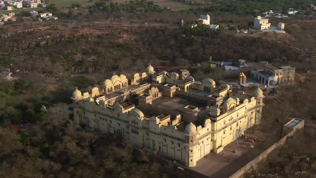 Barsana temple, India, 4k aerial shot 