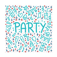 Party poster with text. Vector card illustration.