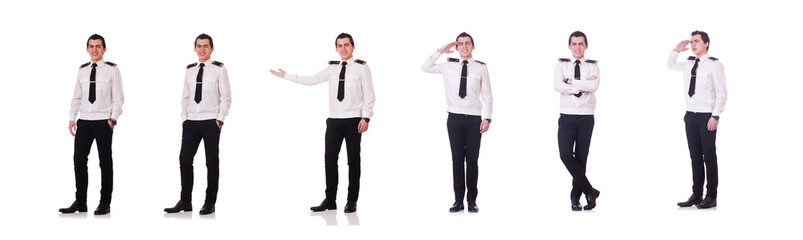 Young pilot isolated on the white