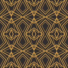 Art Deco seamless luxury geometric pattern. Golden lined shape. Vector Leaves stylish background. Abstract sea shell illustration.