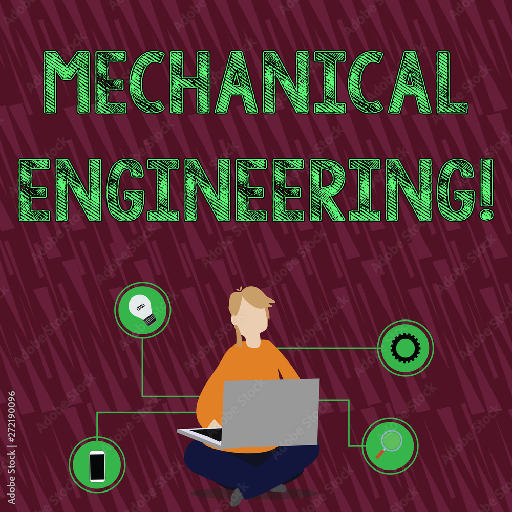 Poster handwriting text mechanical engineering. conceptual photo concerned with industrial application of m