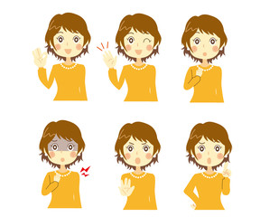 若い女性のポーズ上半身_6種類セット2