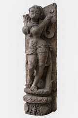 Fototapeta na wymiar Archaeological sculpture of Salabhanjika, made of Khondalite rock. Circa thirteenth century of the Common Era, Konark, Odisha, India