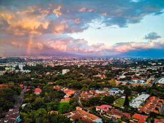aerial view of the city on sunset