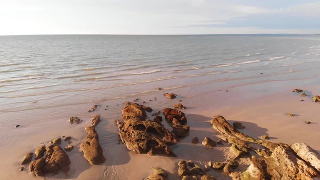 Aerial Drone footage of beautiful and clean beach of Batu Luang, Kuala Penyu, Sabah, Malaysia