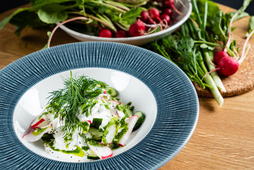 summer fresh salad with radishesa and cucumber