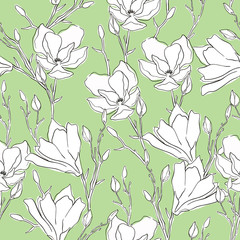 ink floral seamleass pattern in green background perfect for fabric textile wallpaper