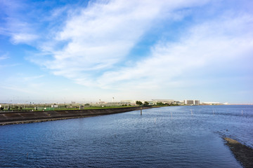 Fototapeta na wymiar 多摩川河口と羽田・川崎の風景