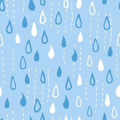 Seamless rainy pattern. Light blue background. Vector illustration.