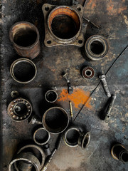 Old car parts scrap,Auto spare parts car in Background. Walpaper. Old deatails