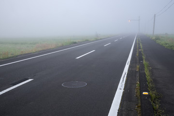 Obraz premium 霧の中の舗装道路