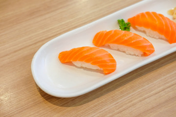 Salmon sushi japanese food. Raw Salmon fish on rice