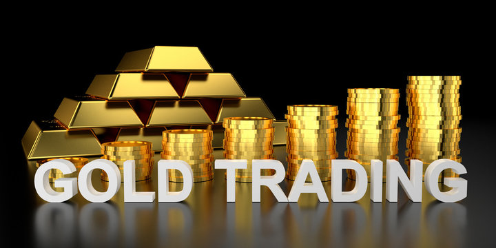Gold Trading For Website Banner. 3D Rendering Of Gold Bars.