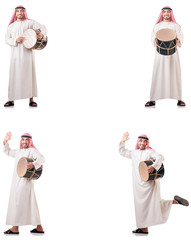 Arab man with drum isolated on white