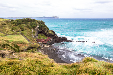 Seongsan Ilchulbong beautiful volcano island rises from the sea in the East of Jeju South Korea Asia