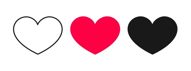 Heart icons, signs isolated on white background. Symbol means favorites, I like, love. Vector heart in the form of outline. Vector icons, signs and symbols.