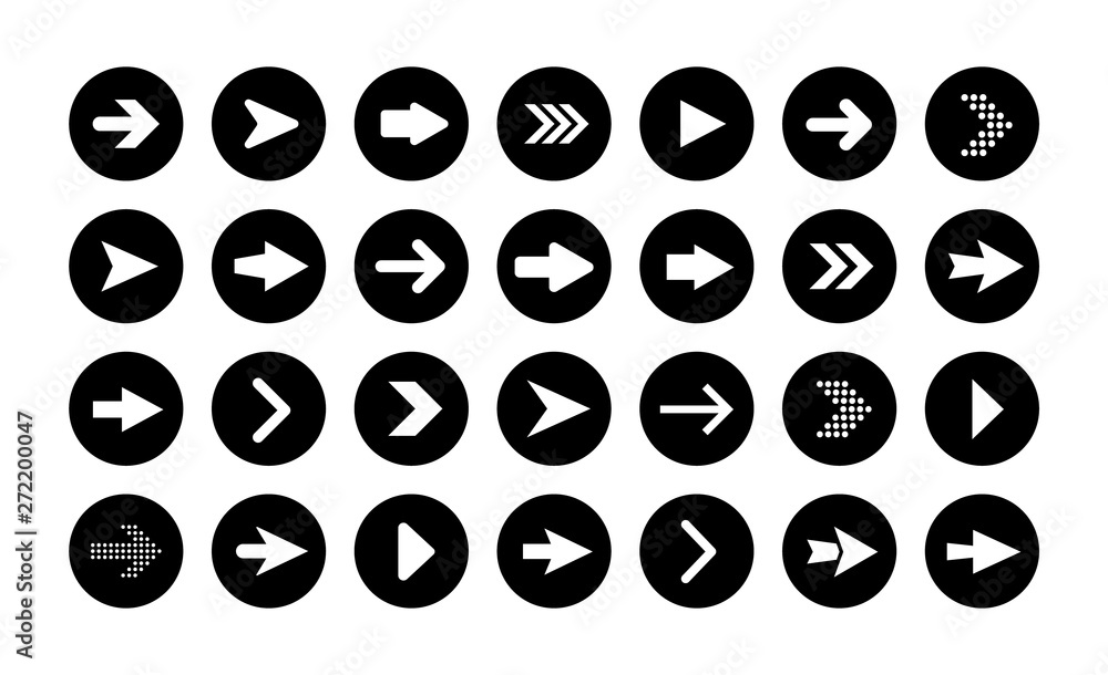 Poster Vector arrow buttons in round shape. Set of flat icons, signs, symbols arrow for interface design, web design, apps and more.